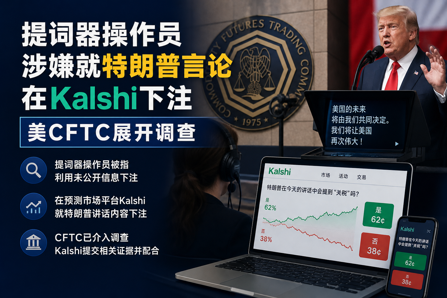 提词器操作员涉嫌就特朗普言论在Kalshi下注 美CFTC展开调查