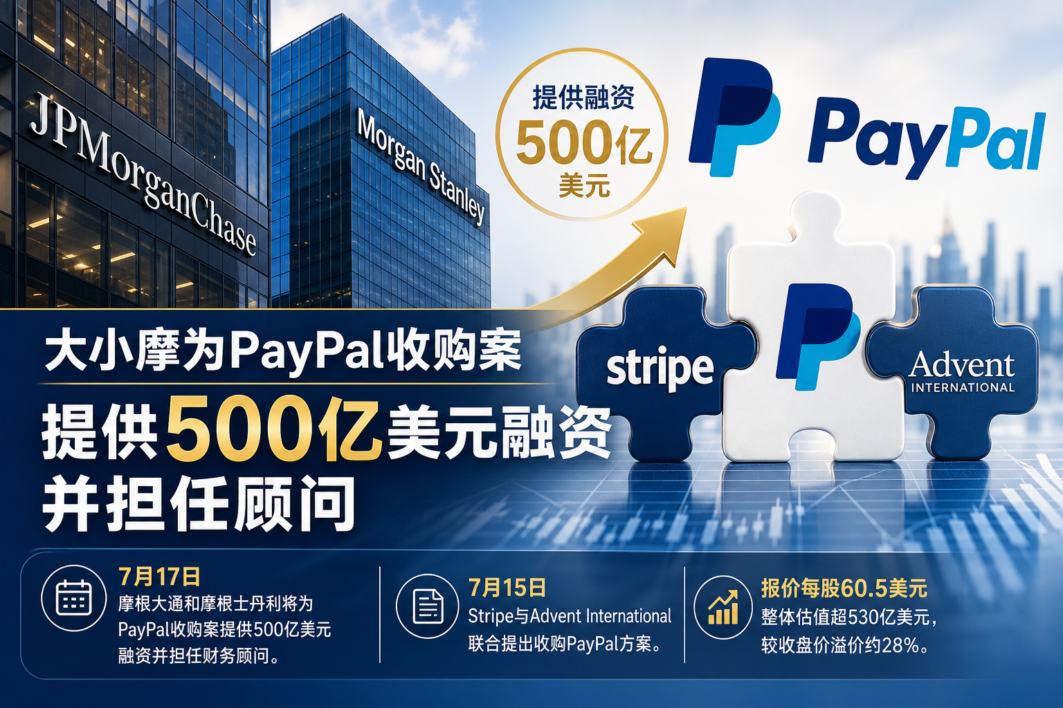 大小摩为PayPal收购案提供500亿美元融资并担任顾问