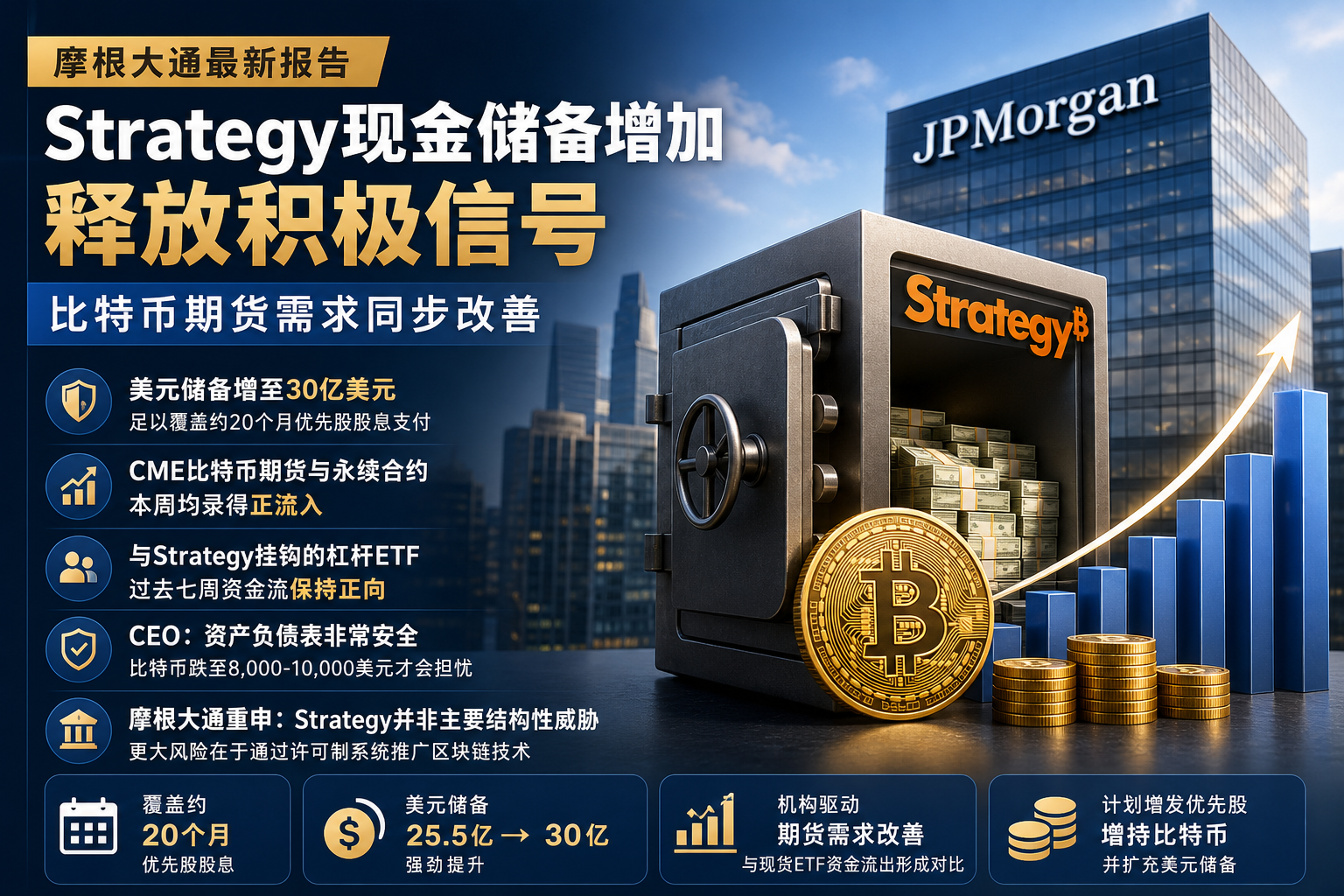 摩根大通：Strategy现金储备增加释放积极信号，比特币期货需求同步改善