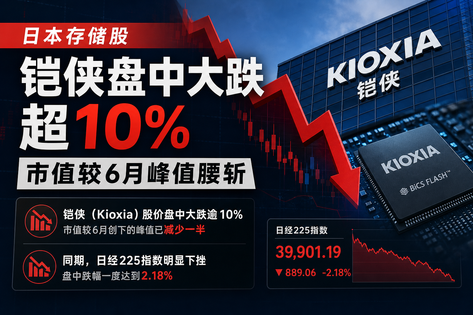日本存储股铠侠盘中大跌超10%,市值较6月峰值腰斩