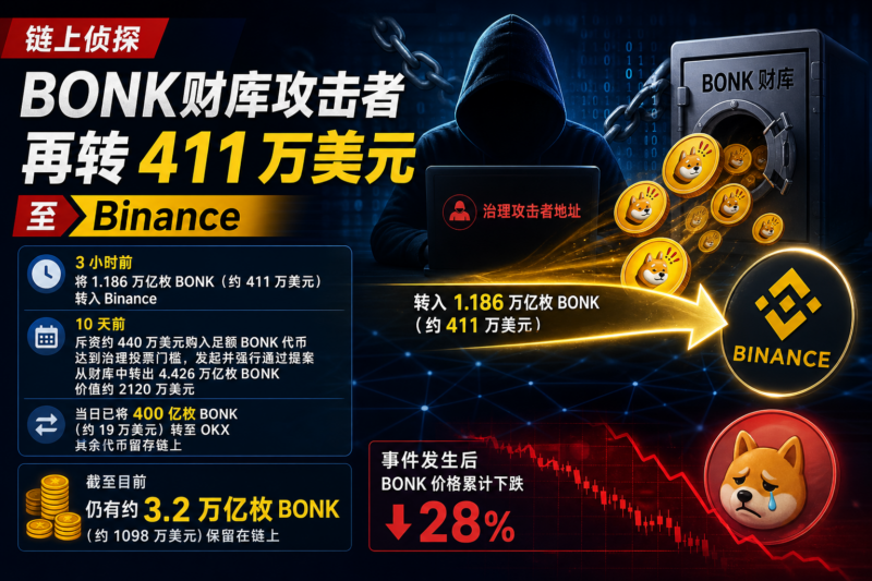 链上侦探 | BONK财库攻击者再转 411 万美元至 Binance-指挥使社区 - 真实线索、热点议题与深度观察