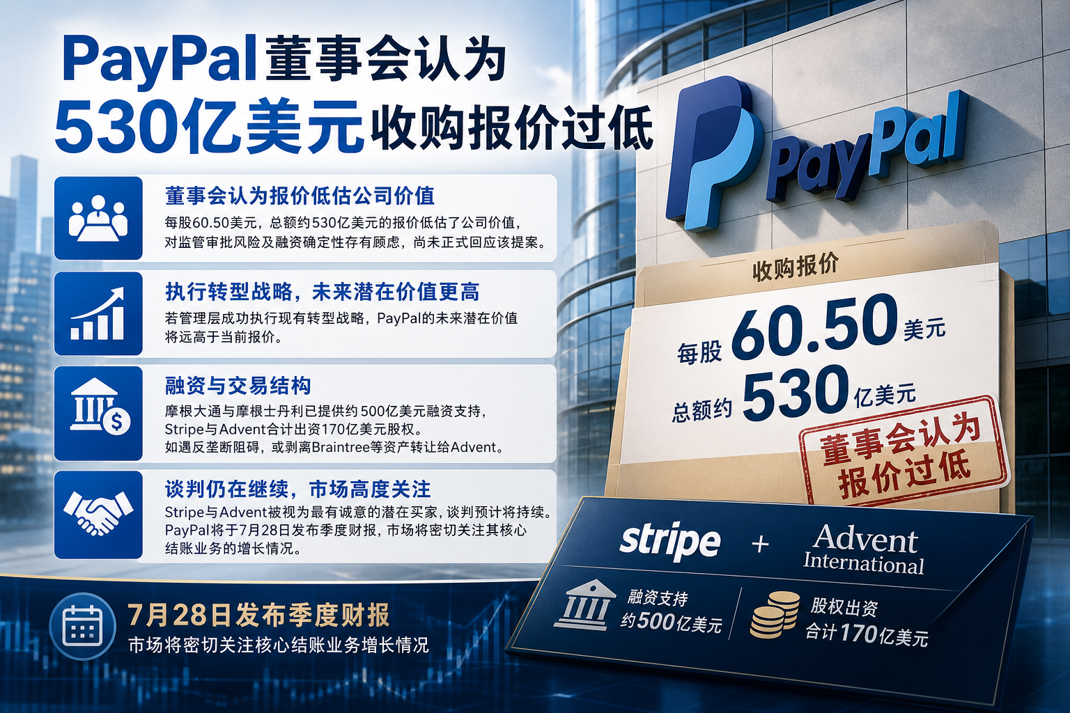 PayPal董事会认为530亿美元收购报价过低