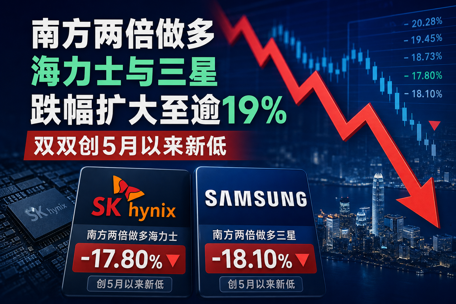 南方两倍做多海力士与三星跌幅扩大至逾19%,双双创5月以来新低