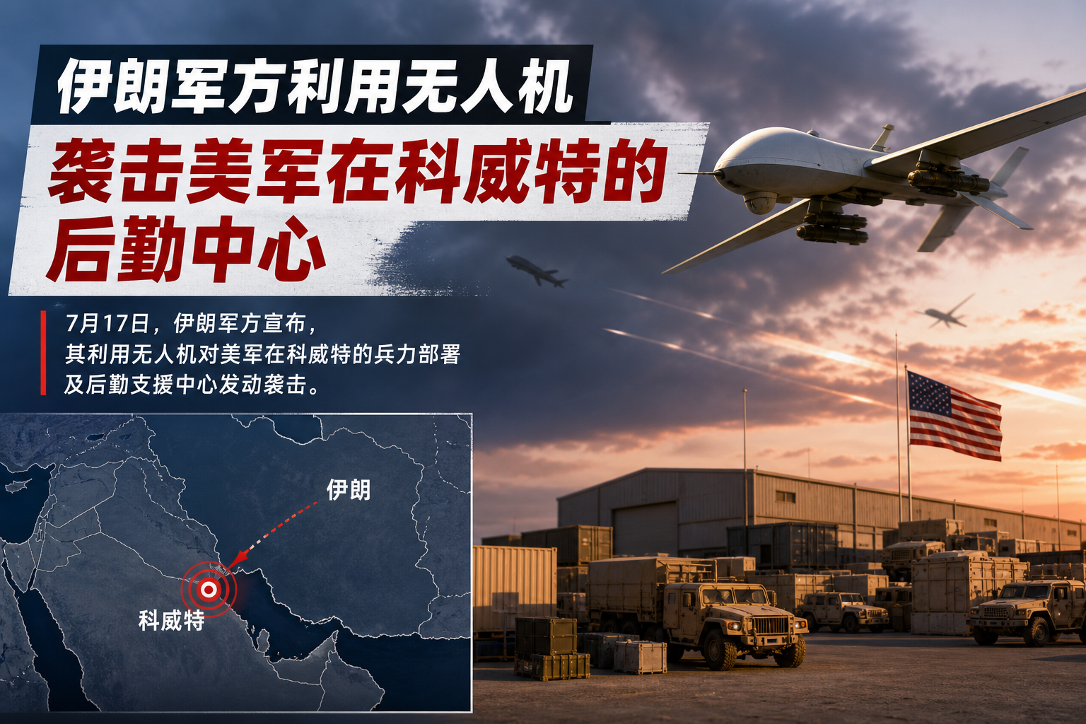 伊朗军方利用无人机袭击美军在科威特的后勤中心