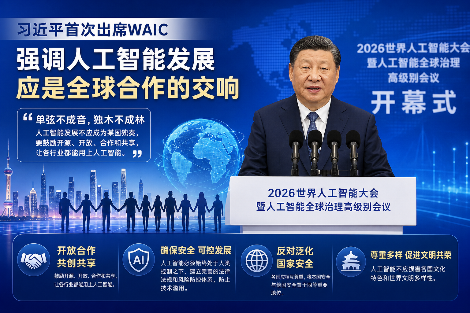 习近平首次出席WAIC:强调人工智能发展应是全球合作的交响