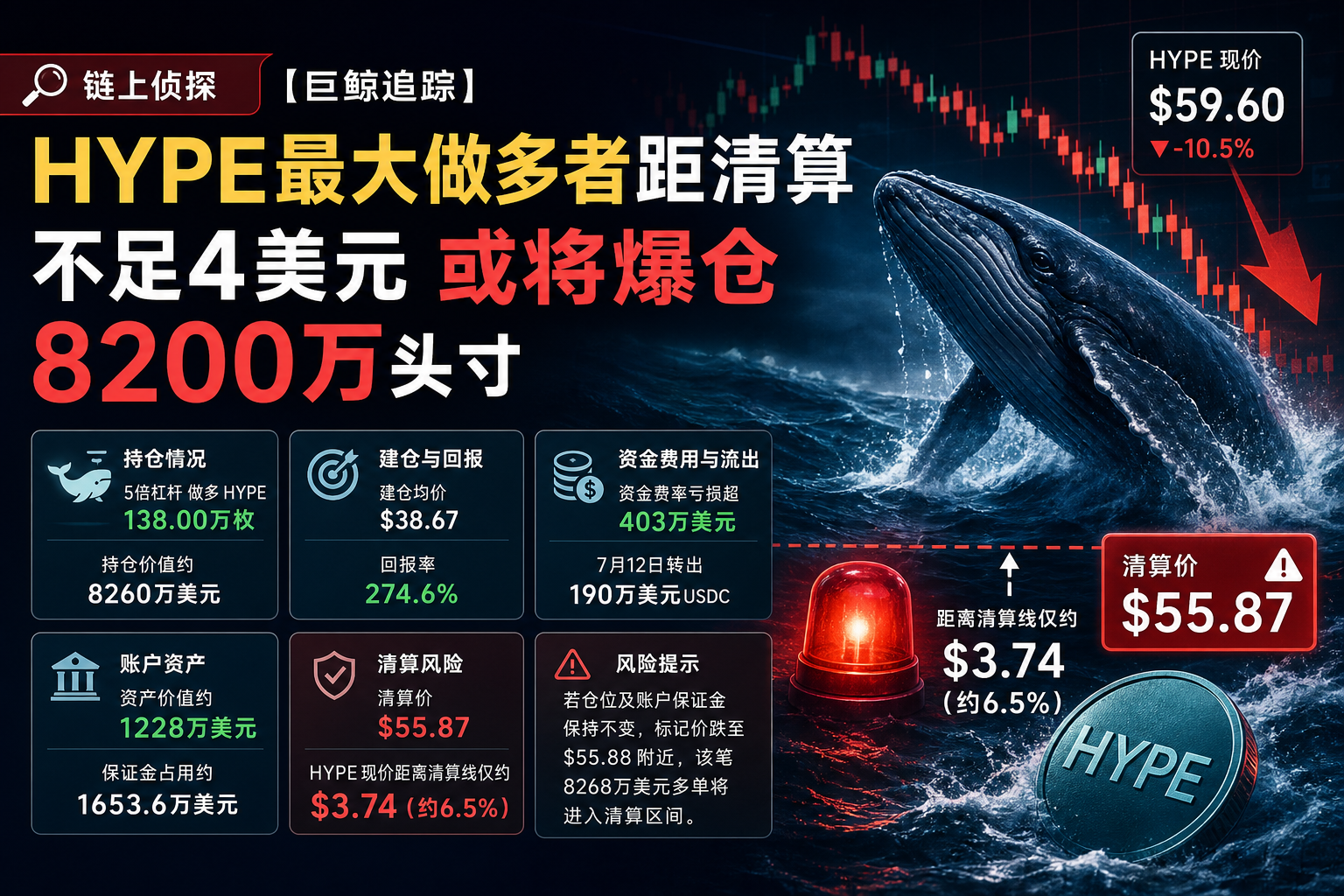 🔍 链上侦探 | 【巨鲸追踪】HYPE最大做多者距清算不足4美元,若跌幅延续或将爆仓8200万头寸