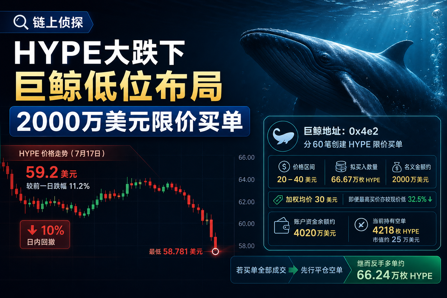 链上侦探｜HYPE大跌下巨鲸低位布局2000万美元限价买单