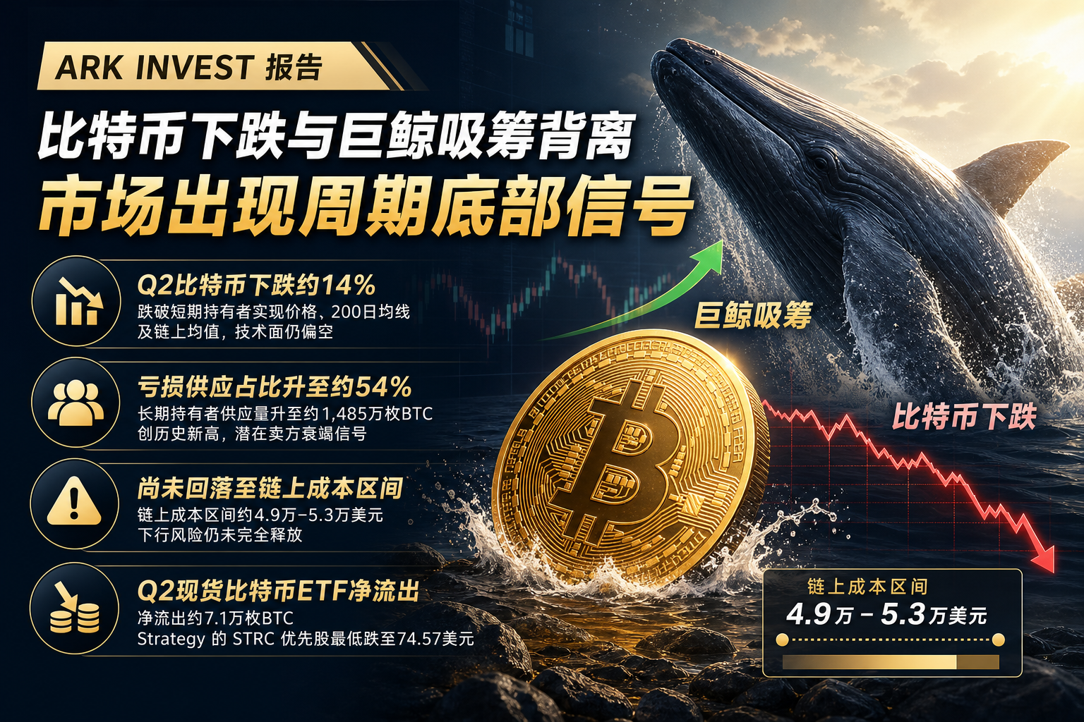 ARK Invest:比特币下跌与巨鲸吸筹背离,市场出现周期底部信号