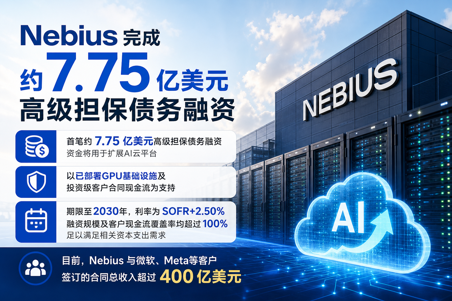 Nebius完成约7.75亿美元高级担保债务融资