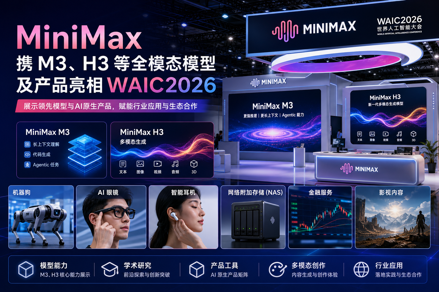 MiniMax携M3、H3等全模态模型及产品亮相WAIC2026