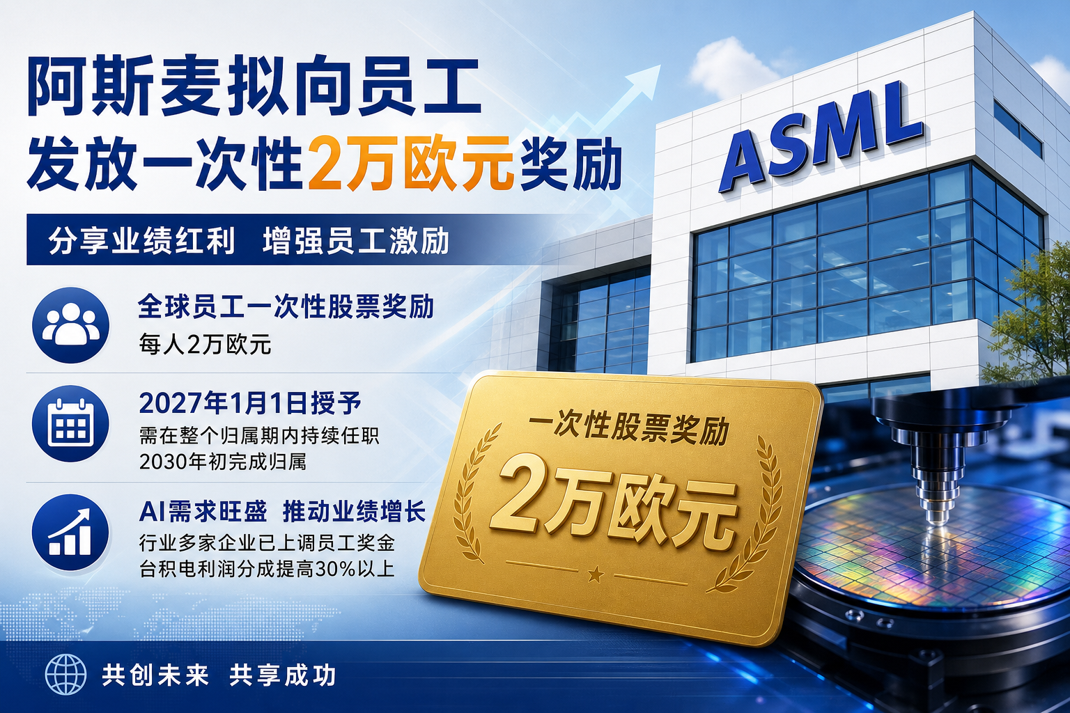 阿斯麦拟向员工发放一次性2万欧元奖励