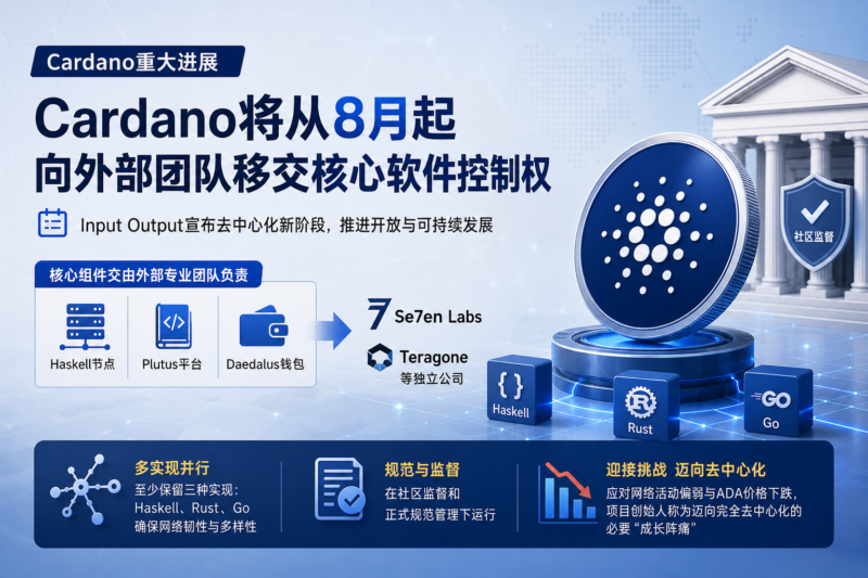 Cardano将从8月起向外部团队移交核心软件控制权-指挥使社区 - 真实线索、热点议题与深度观察