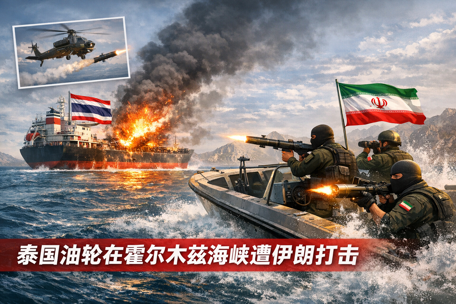 一艘悬挂泰国国旗的船只在霍尔木兹海峡遭伊朗打击