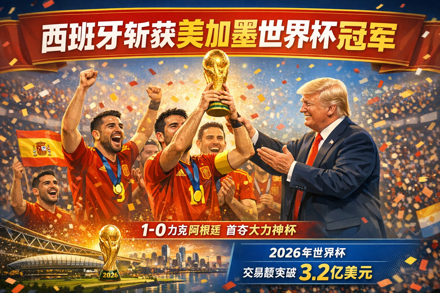 西班牙斩获美加墨世界杯冠军
