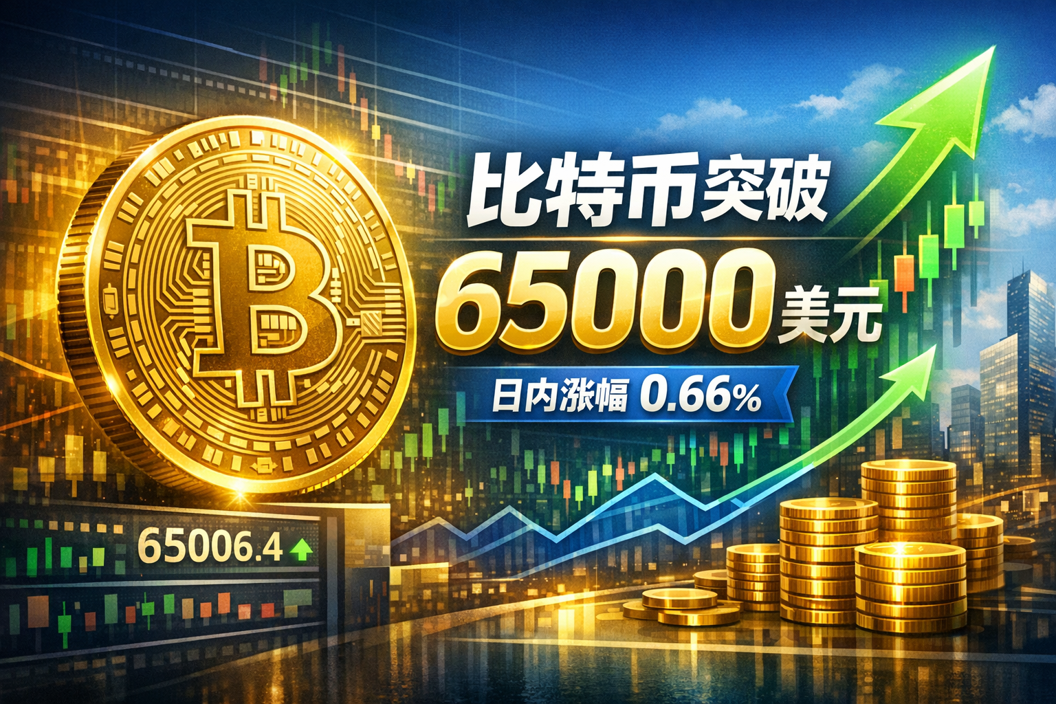 比特币突破65000美元，日内涨幅0.66%