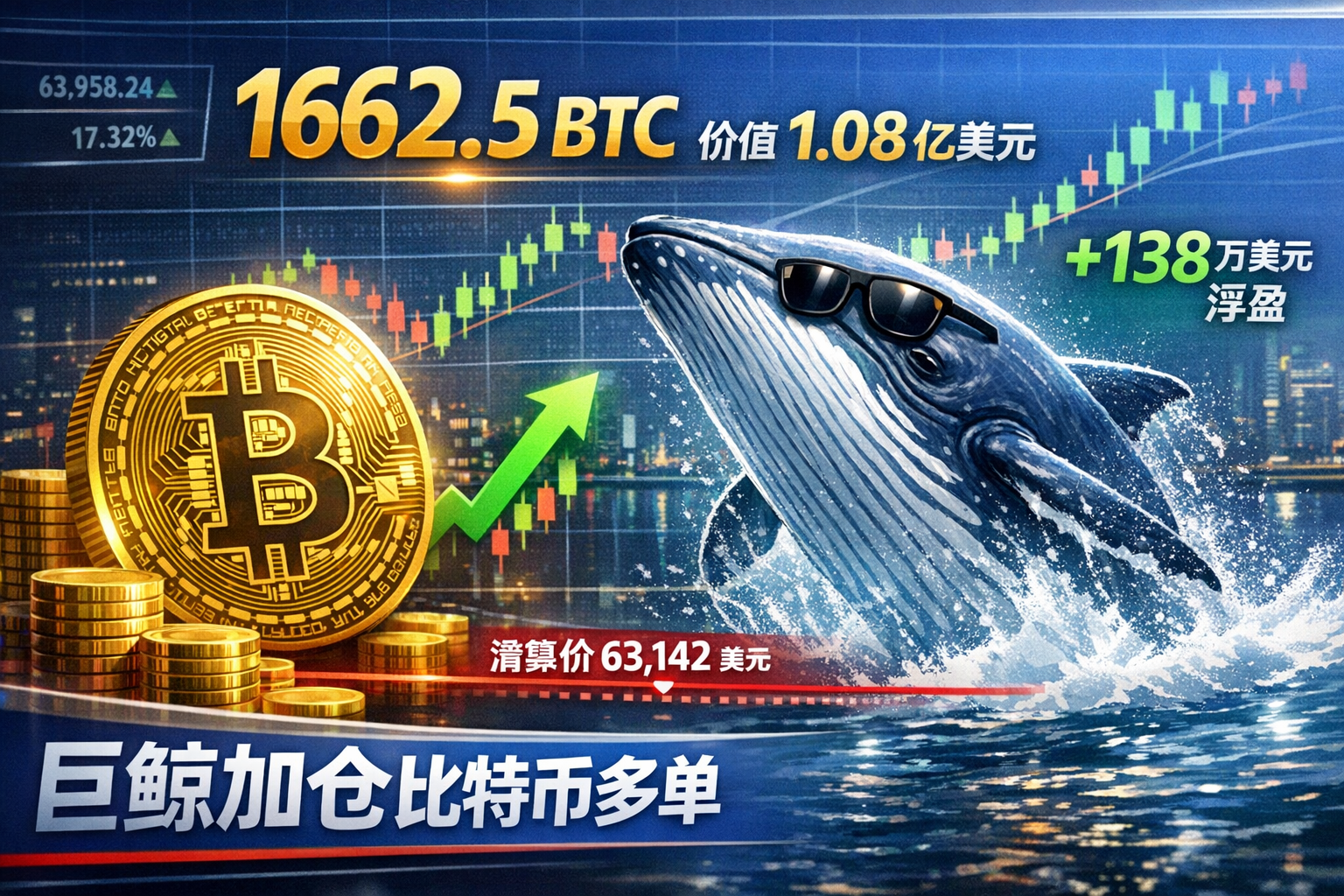某巨鲸继续加仓 BTC 多仓,持仓价值升至 1.08 亿美元