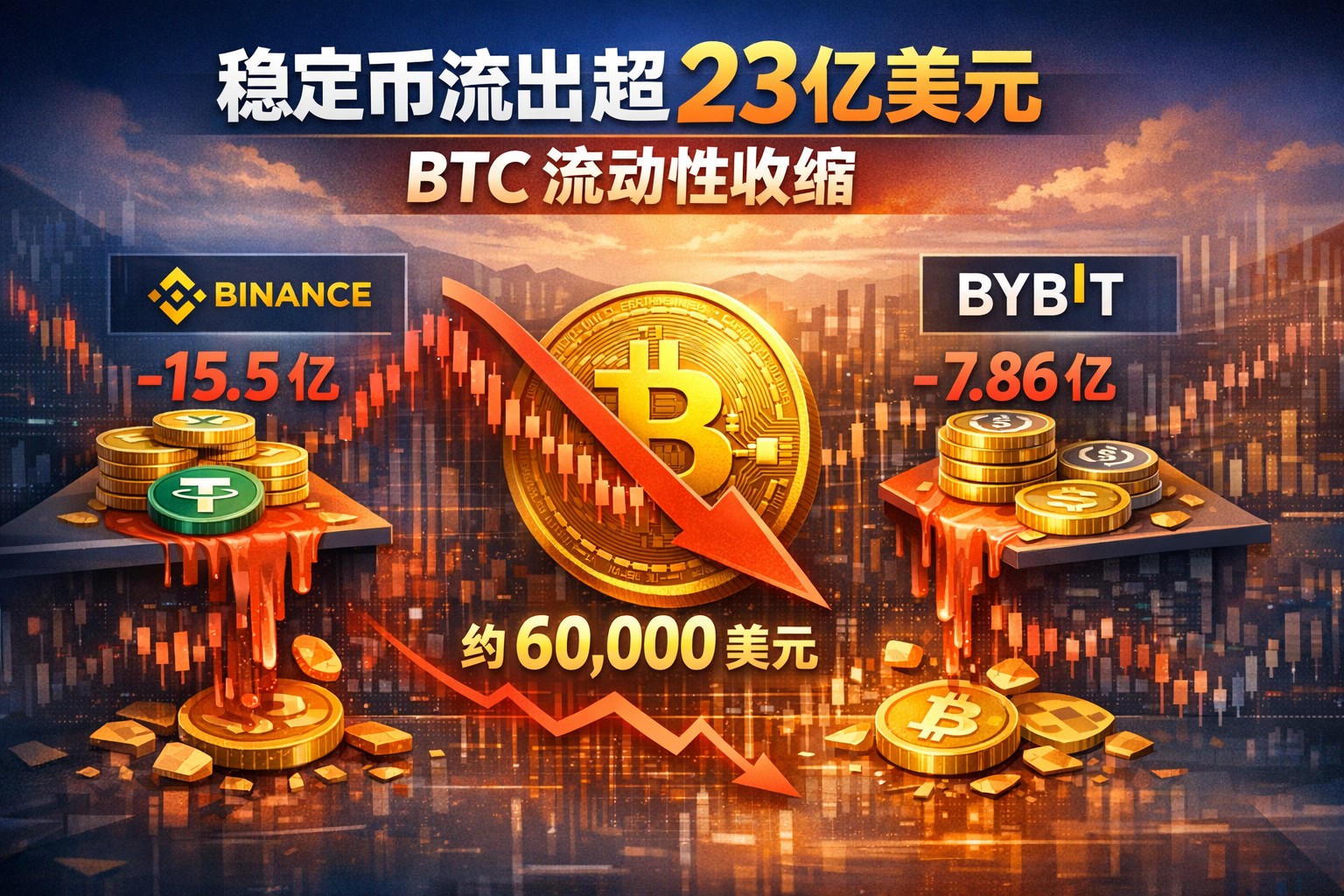 Binance、Bybit 近 30 天稳定币流出超 23 亿美元,BTC 流动性持续收缩