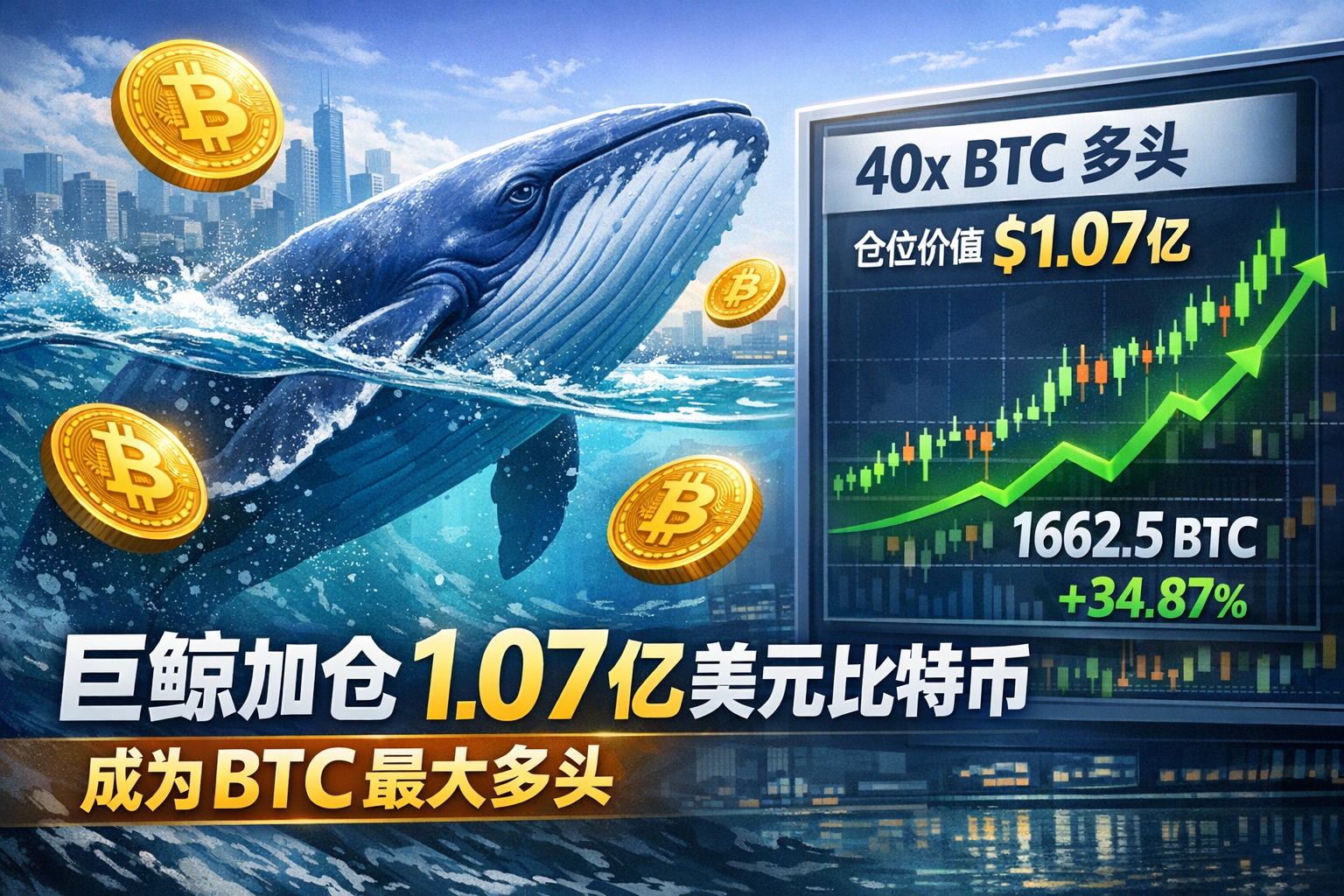 链上侦探 | 巨鲸加仓1.07亿美元BTC 成为最大多头