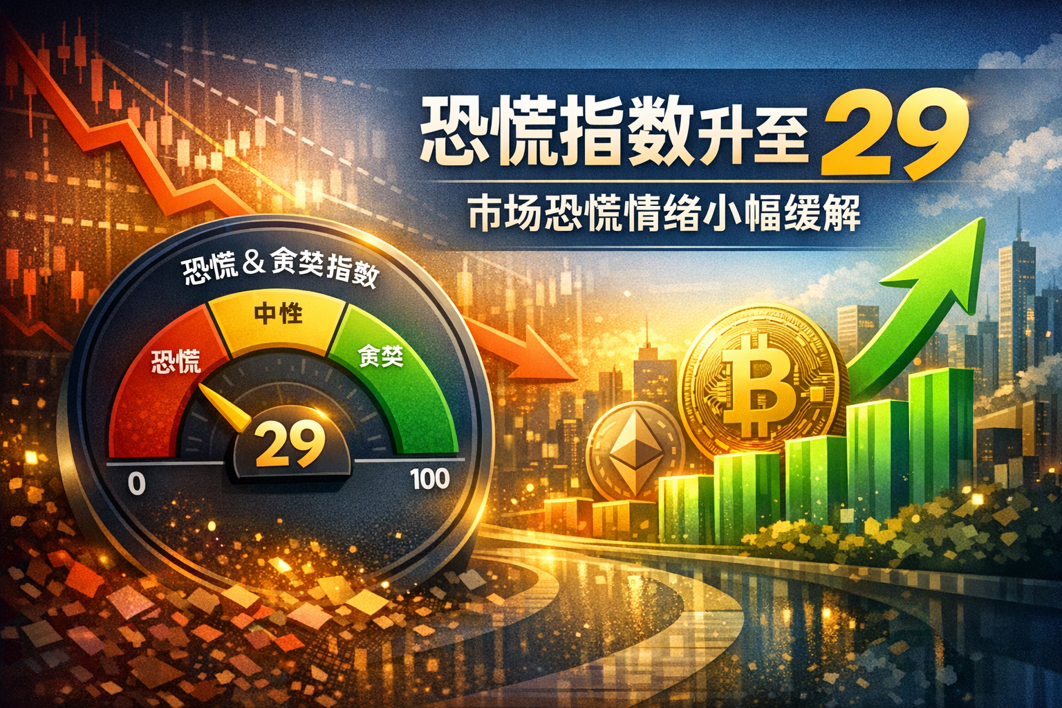 加密恐慌指数升至29,市场「恐慌」情绪小幅缓解