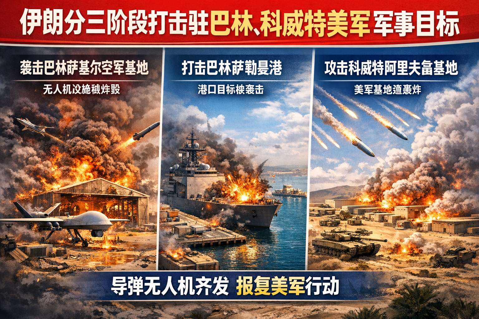 伊朗分三阶段打击驻巴林、科威特美军军事目标