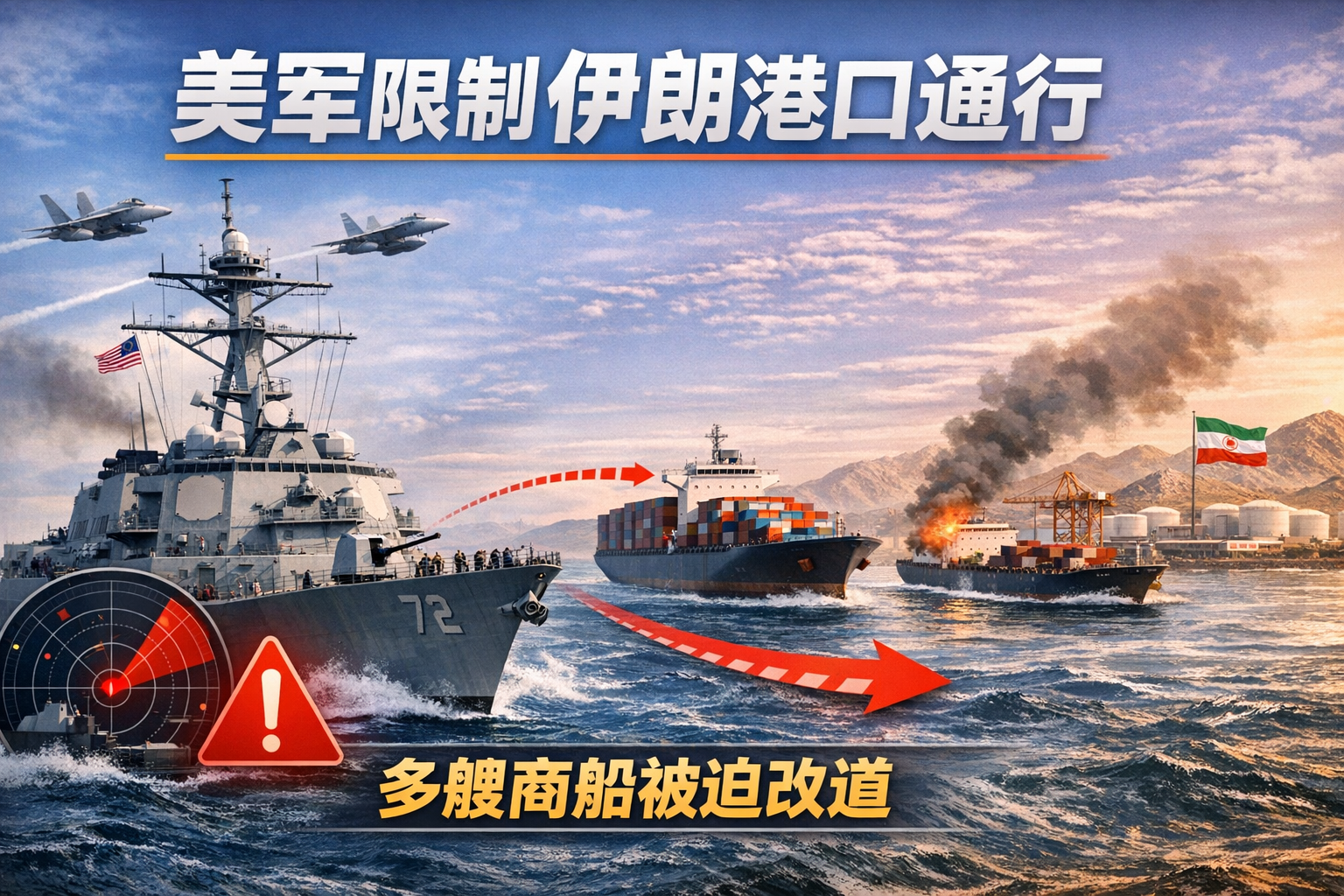 美军迫使多艘商船改道 限制伊朗港口通行