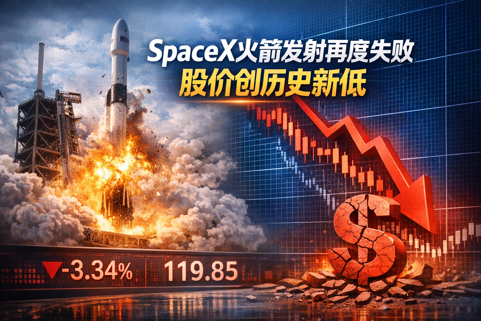 SpaceX火箭发射再次失利,股价创上市以来新低