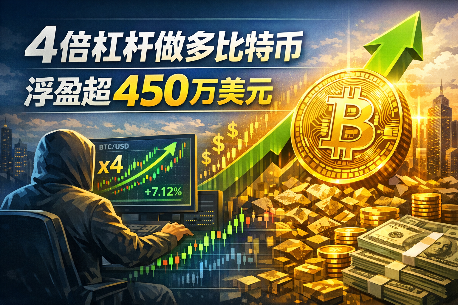 巨鲸“先定10个大目标”4倍杠杆做多比特币,一度浮盈超450万美元