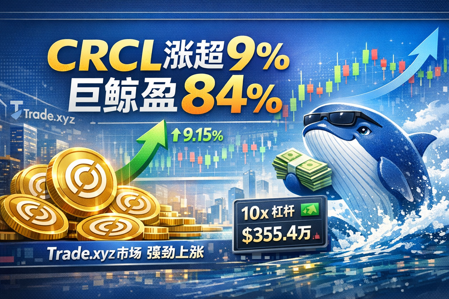 CRCL涨超9%领跑Trade.xyz市场,巨鲸记录84%盈利