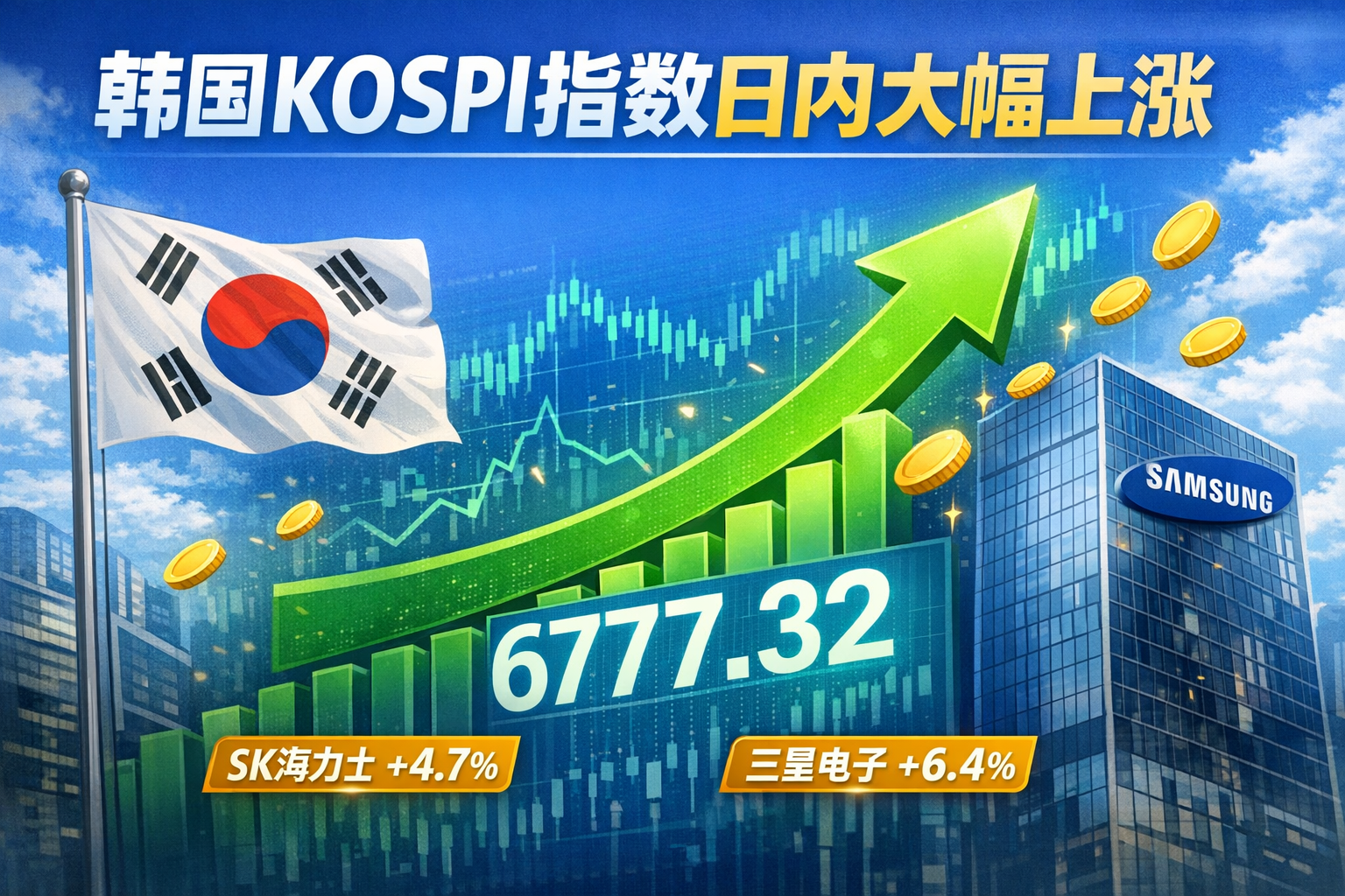 韩国KOSPI指数日内大幅上涨