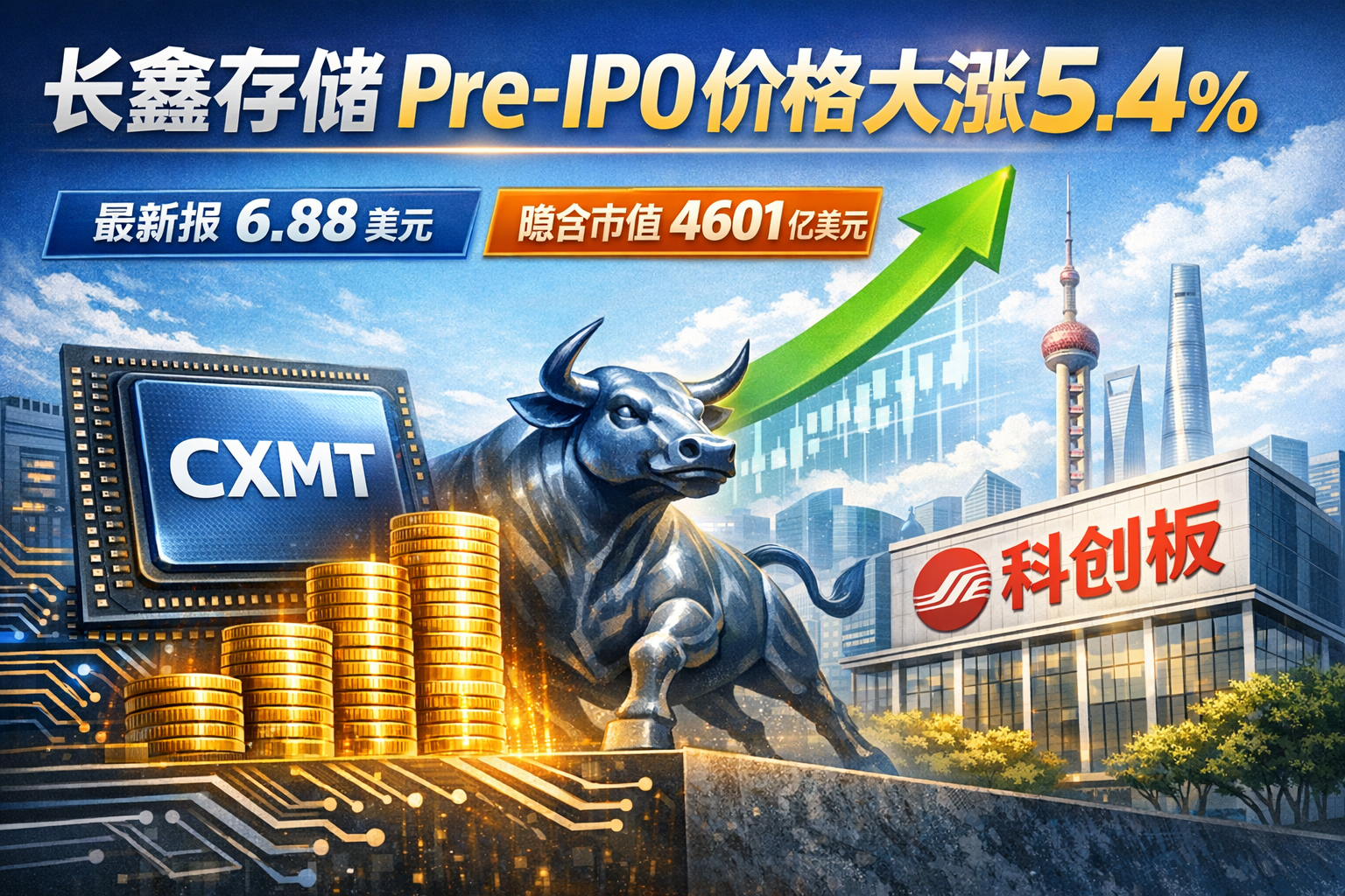 长鑫存储Pre-IPO价格亚盘时段涨超5.4%