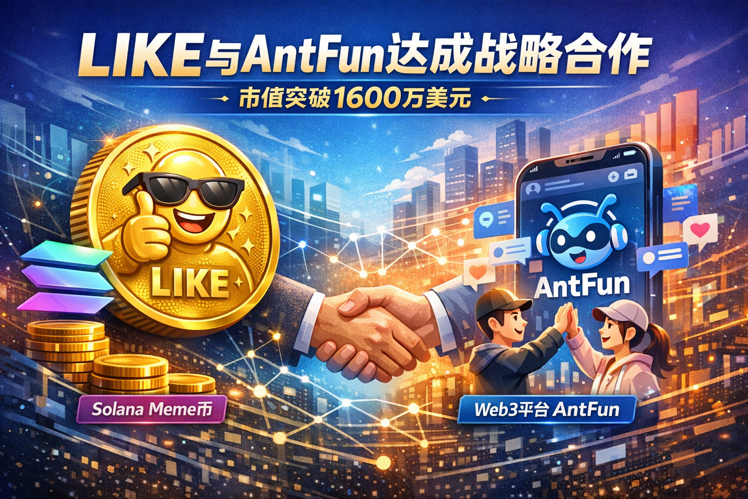 Solana生态Meme币LIKE与AntFun达成战略合作 市值突破1600万美元