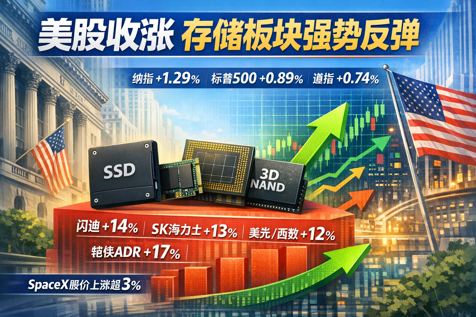美股收涨,存储板块强势反弹
