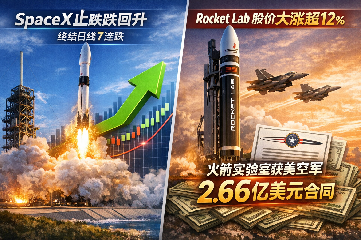 SpaceX终结日线7连跌,Rocket Lab今日累涨超12%