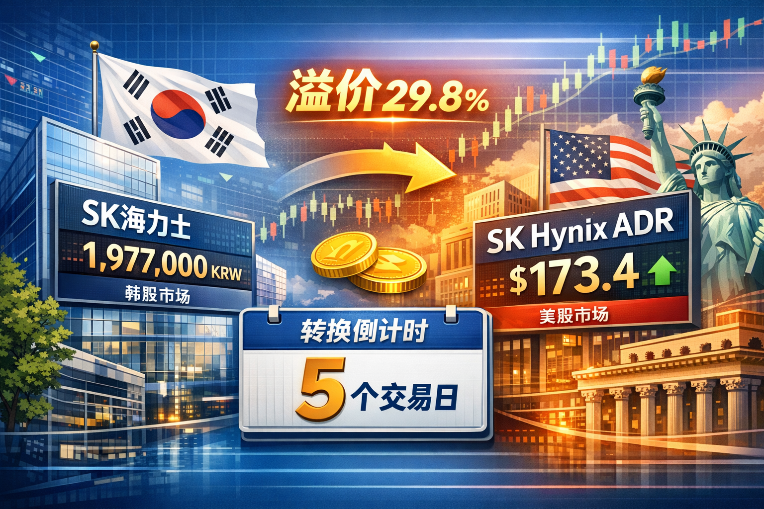 美股海力士ADR溢价约29.8%,互换剩余5个交易日