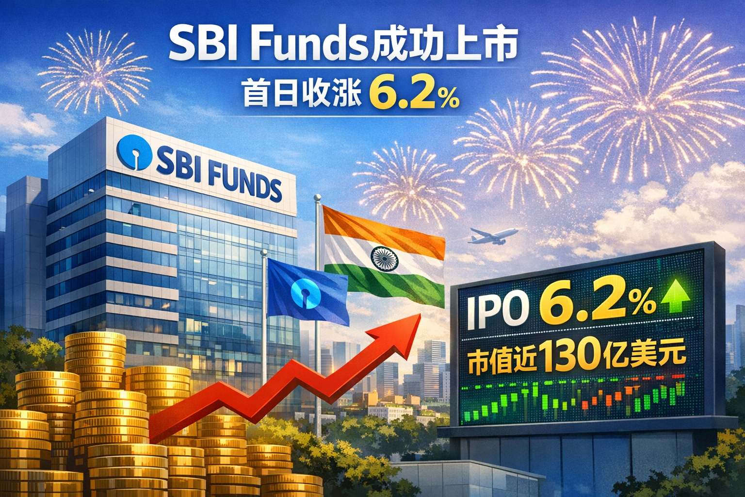 印度最大资管公司SBI Funds上市首日收涨6.2%,市值逼近130亿美元