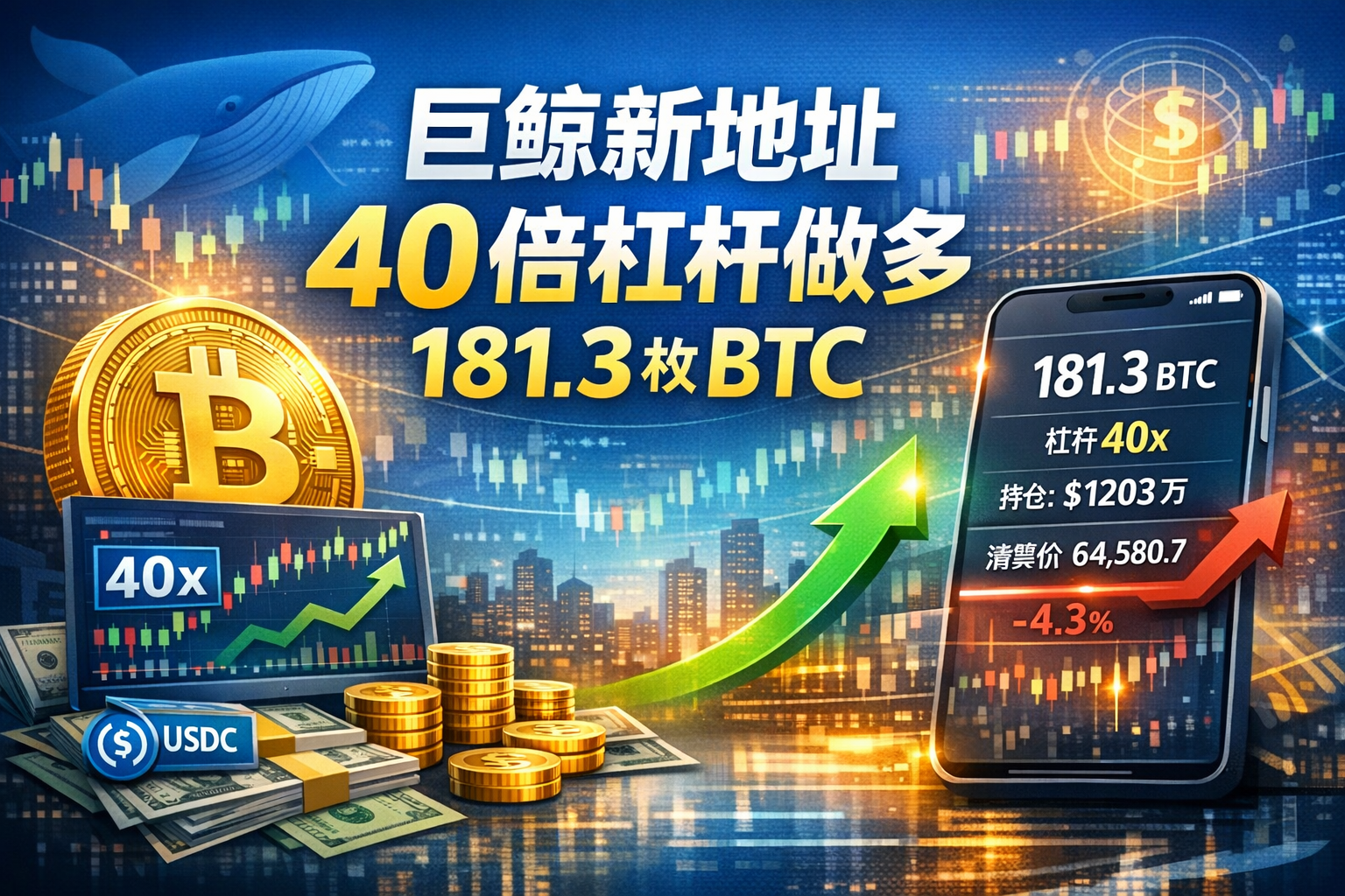 链上侦探｜“巨鲸发现”新地址入资 40 倍杠杆做多 181.3 枚 BTC