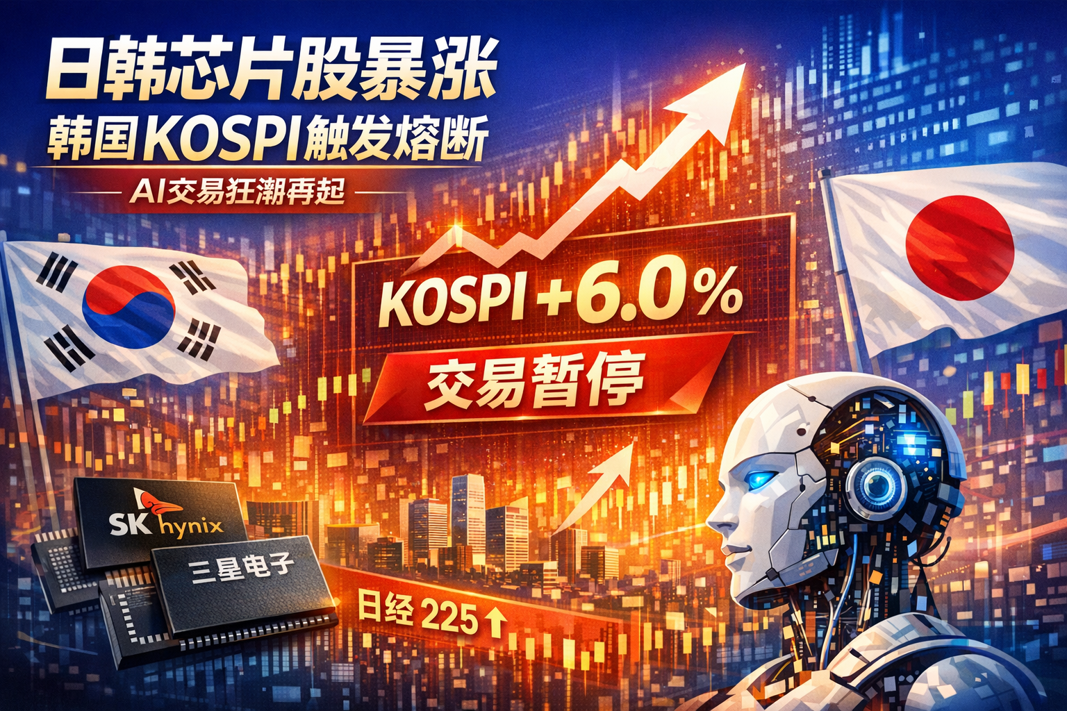 日韩芯片股暴涨,韩国KOSPI涨超6%触发熔断机制,AI交易狂潮再起
