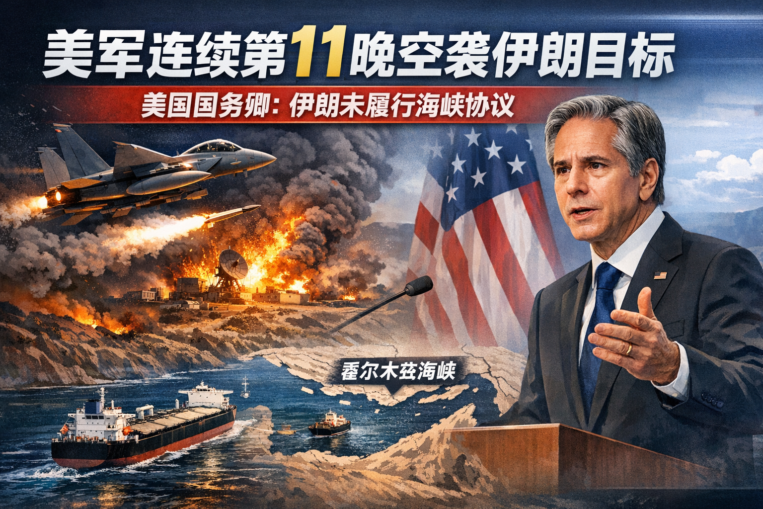 美军连续第11晚空袭伊朗目标 美国国务卿:伊朗未履行霍尔木兹海峡协议