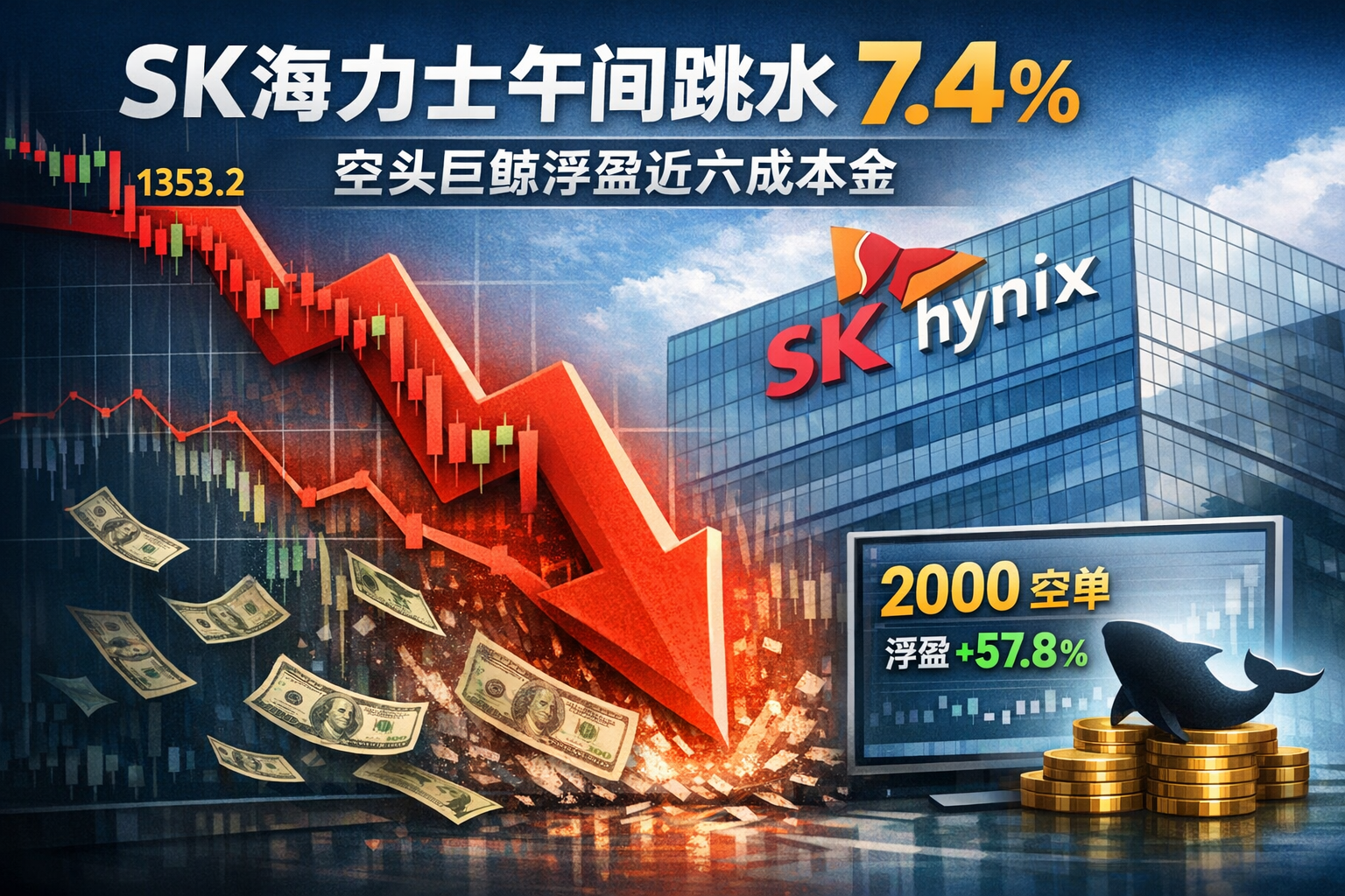 SK海力士午间跳水7.4%,高位布局空单者浮盈近六成本金