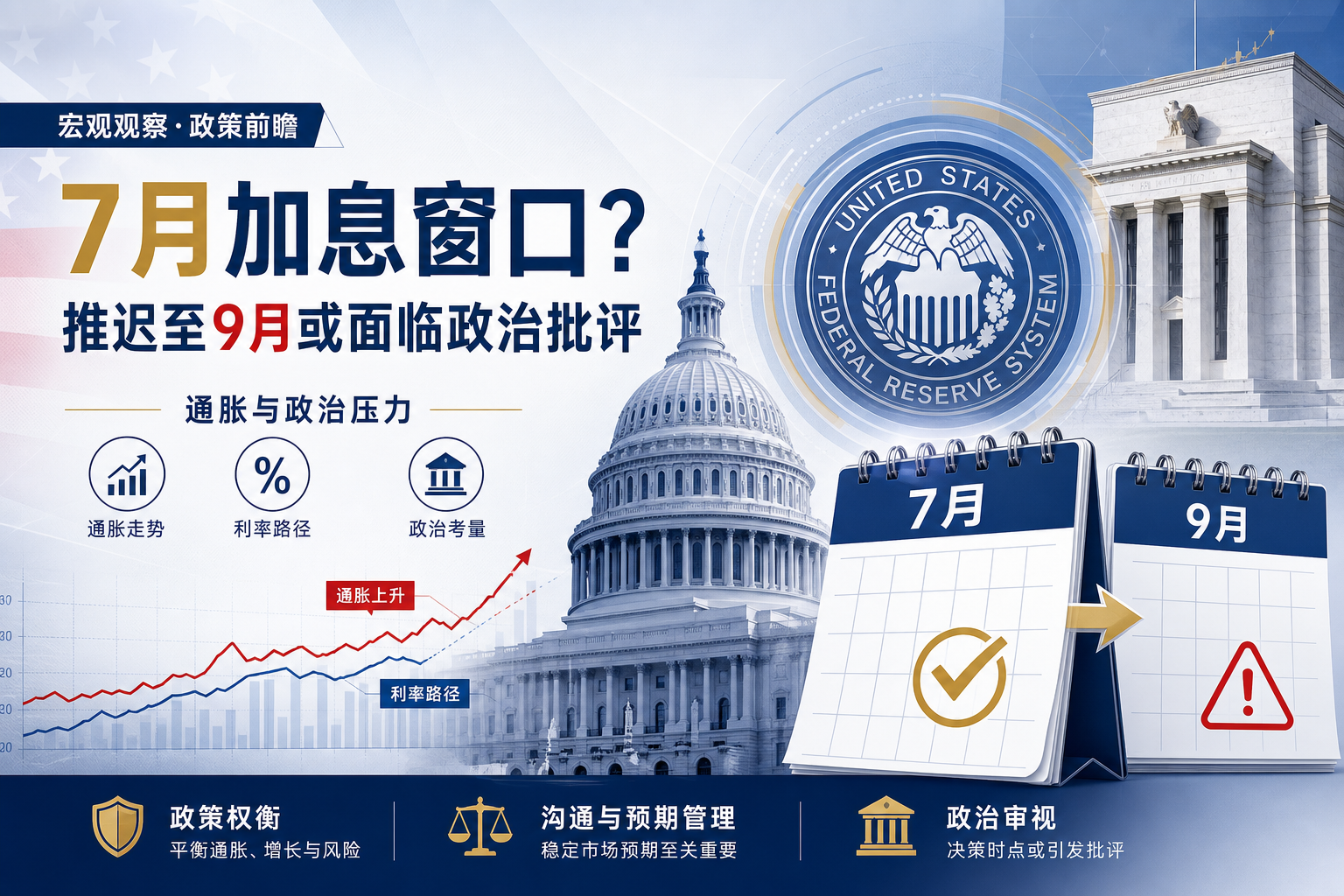 机构观点:美联储7月加息窗口打开,若推迟至9月或面临政治批评