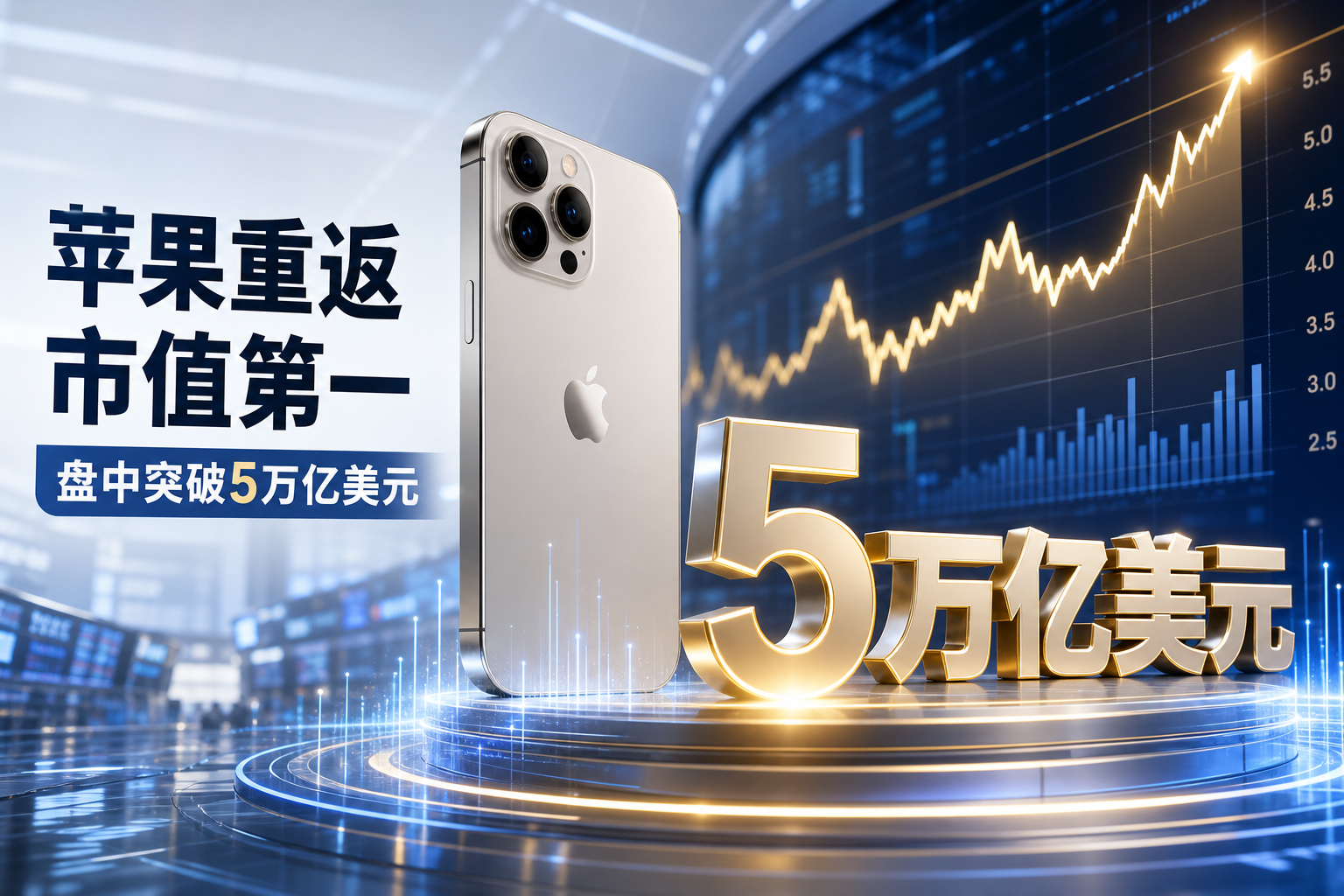 苹果重返全球市值第一,盘中短暂突破5万亿美元