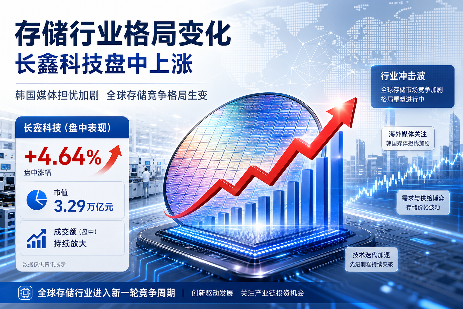 长鑫科技盘中涨4.64%,外媒称其或冲击全球存储行业格局