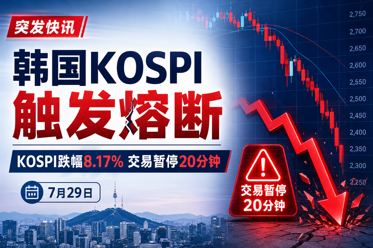 韩国KOSPI指数下跌触发熔断