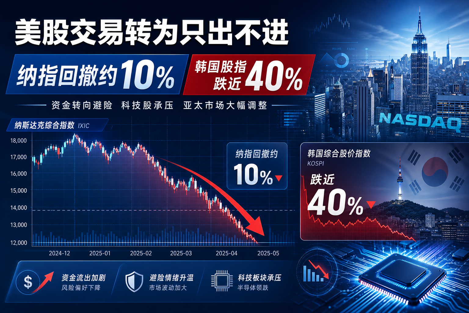 大陆投资者美股交易转为“只出不进”后:纳指回撤约10%,韩国股指跌近40%
