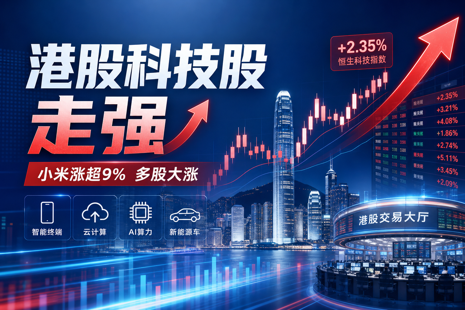 港股科技股走强:小米集团涨超9%,MiniMax涨超8%