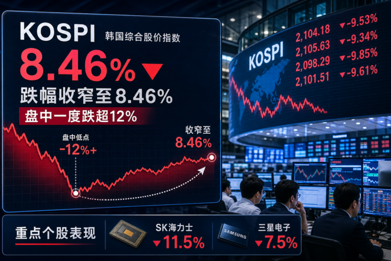 韩国KOSPI指数跌幅收窄至8.46%，此前一度跌超12%-指挥使社区 - 真实线索、热点议题与深度观察