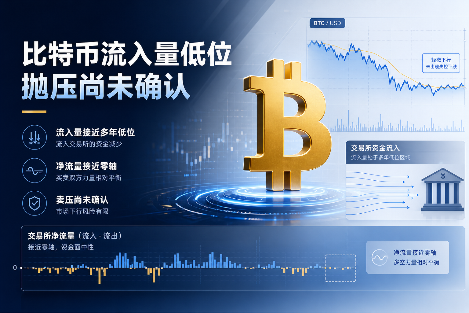 分析:比特币交易平台流入量接近多年低位,当前跌势尚未获得抛压确认