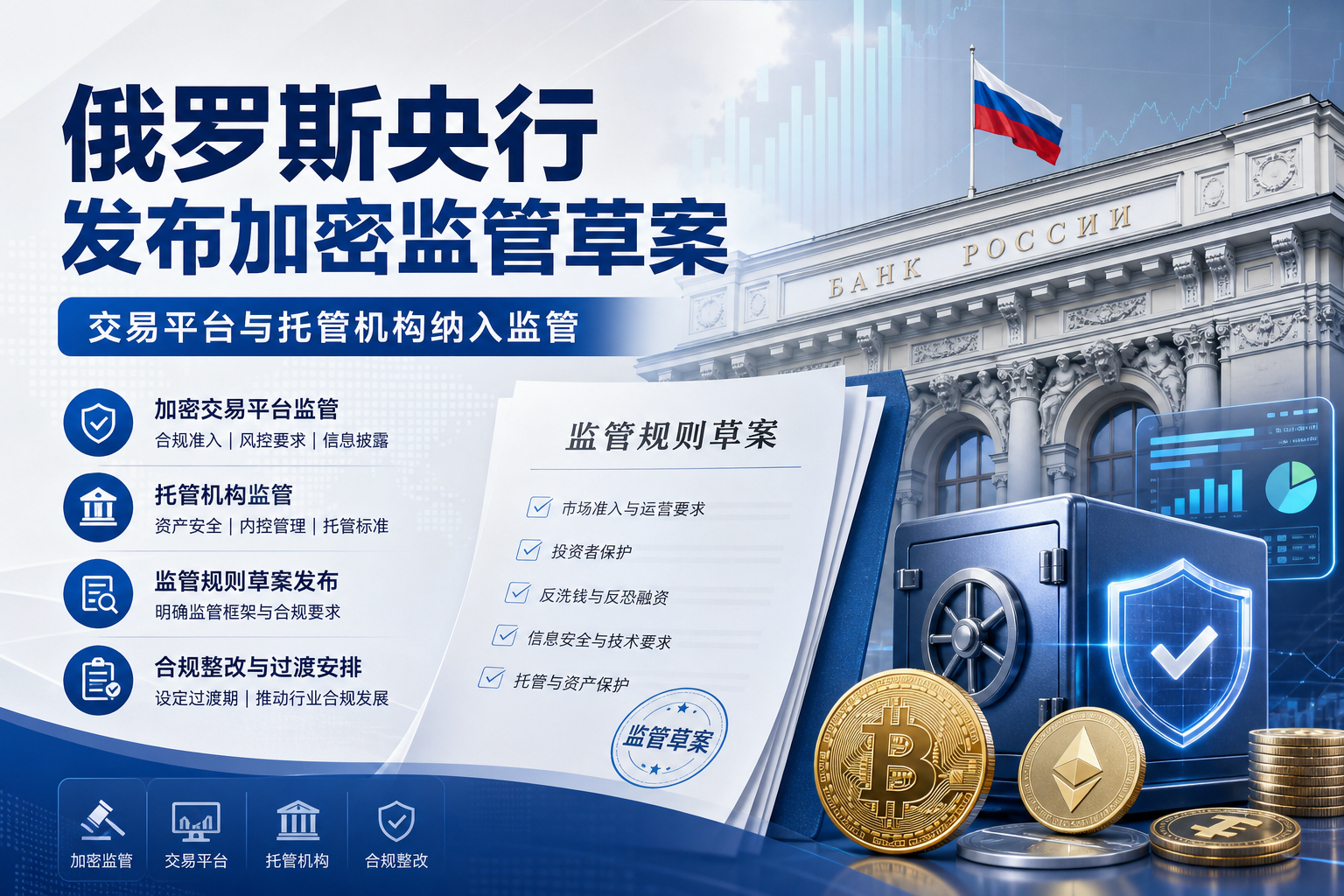 俄罗斯央行发布加密交易平台及托管机构监管规则草案