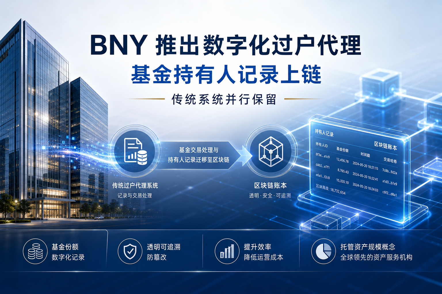BNY 将推出数字化过户代理业务，基金持有人记录将上链