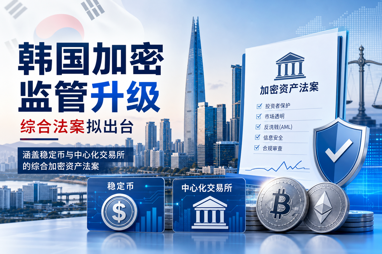 韩国拟制定涵盖稳定币与中心化交易所的综合加密资产法案